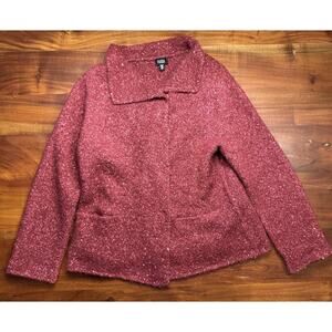Eileen Fisher Womens Red Alpaca Wool Silk Snap Button Cardigan Coat Sz Large